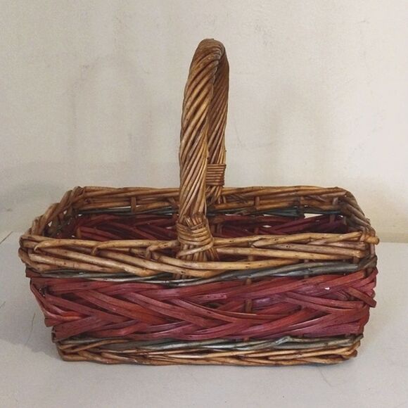 Vintage Brown Red Large Rustic Rectangle Harvest Woven Wicker Basket - Picture 1 of 15
